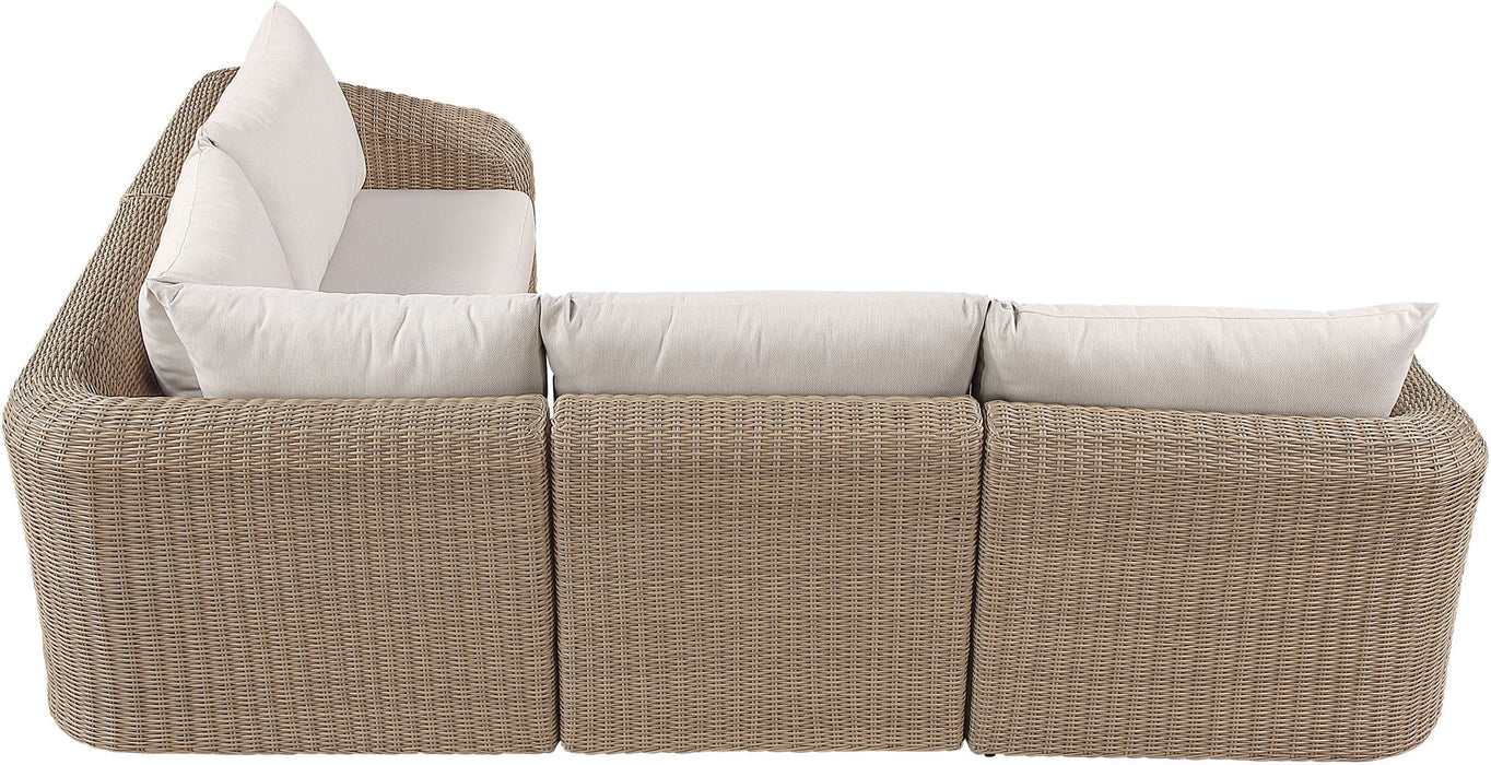 Seacrest - 123.25" Olefin Water Resistant Fabric And Wicker 4 Piece Outdoor Patio Modular Sectional