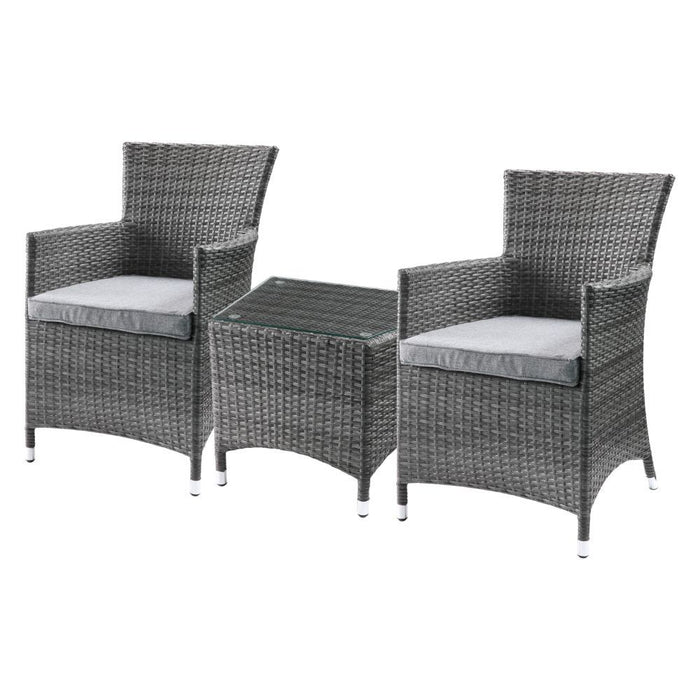 Tashelle - 3 Piece Patio Bistro Set - Gray Fabric & Gray Wicker