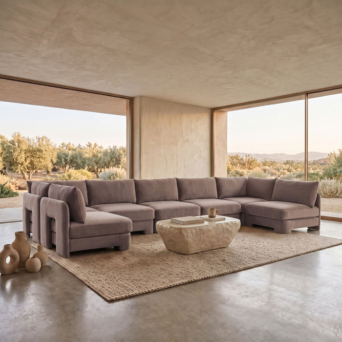 Hammond - Velvet Performance Fabric Upholstered 7 Piece U-Shaped Armless Sectional