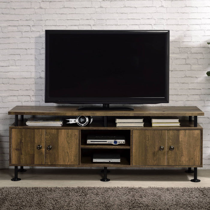 Ensata II - TV Stand - Rustic Oak & Black