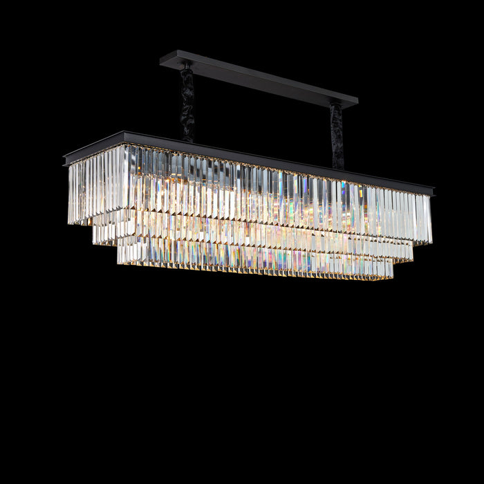 Michael Amini Lighting - Allure 20-Light Rectangular Crystal Chandelier - Matte Black / Pearl Silver