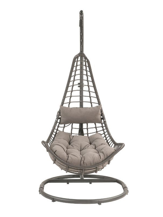 Uzae - Hanging Chair - Gray Fabric & Charcoal Wicker