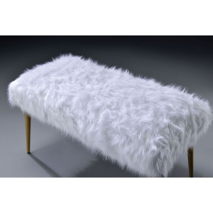 Bagley II - 20" Bench - White Faux Fur & Gold