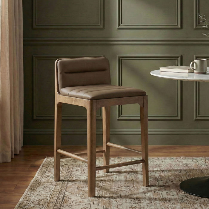 Ellis - Vegan Leather Upholstered Counter Stool (Set of 2) - Brown Base
