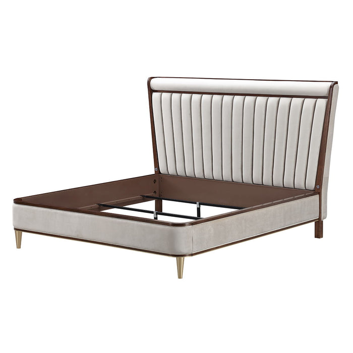 Houston - Eastern King Channel Tufted Panel Bed - Porcini / Walnut