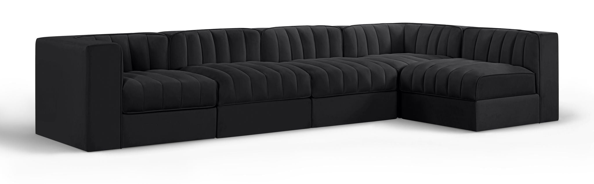 Rummi - Velvet Performance Fabric Upholstered 5 Piece Modular Sectional, L-Shaped (Right)