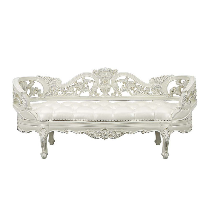 Adara - Bench - Pearl White Synthetic Leather & Antique White