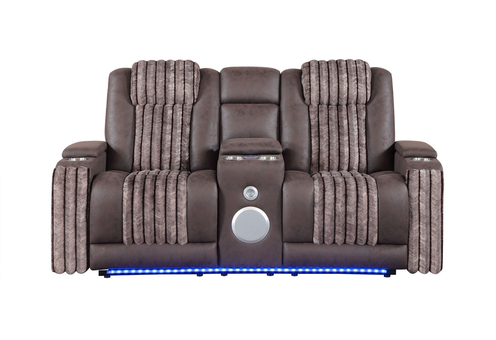 U8000 - Power Reclining Loveseat With Console, Power Headrest, LED Light, Bluetooth Speaker - Brown
