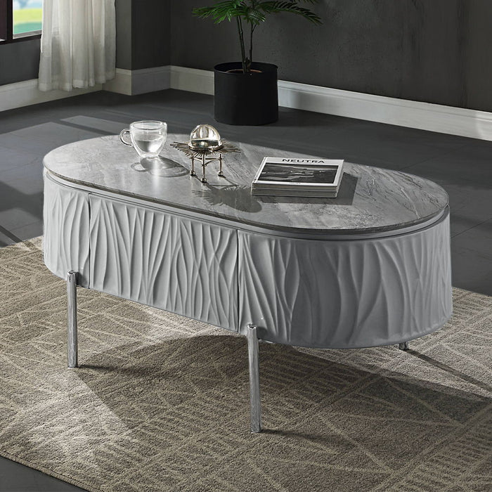Yukino - Coffee Table - Gray High Gloss & Chrome