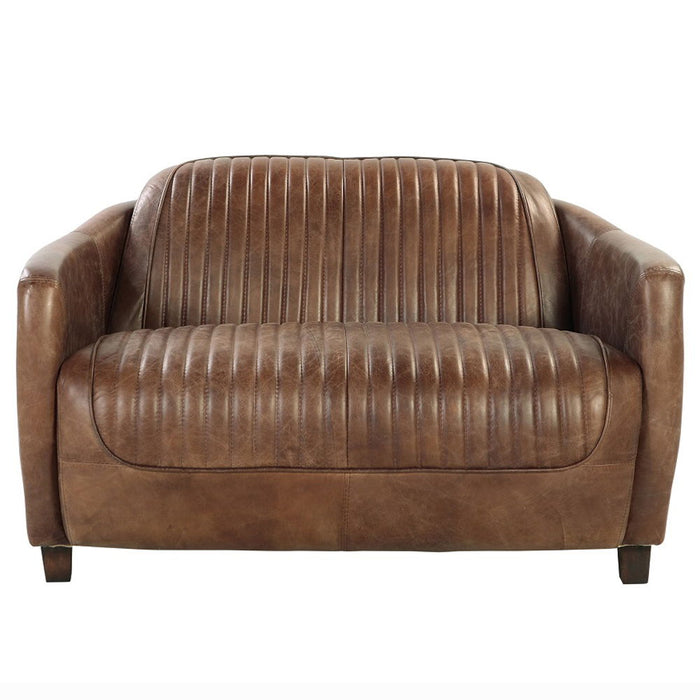 Brancaster - Loveseat - Retro Brown Top Grain Leather & Aluminum