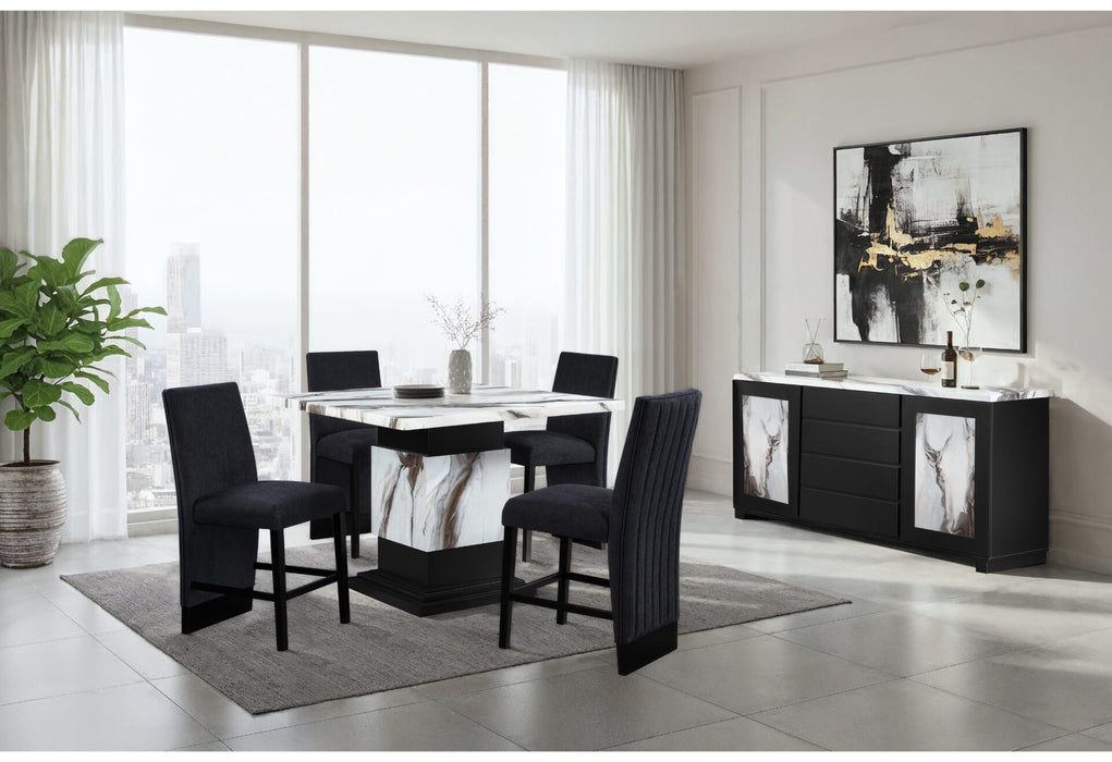 D12BT - 5 Piece Dining Room Set (Bar Table With 4 Bar Stools) - Black/Brown