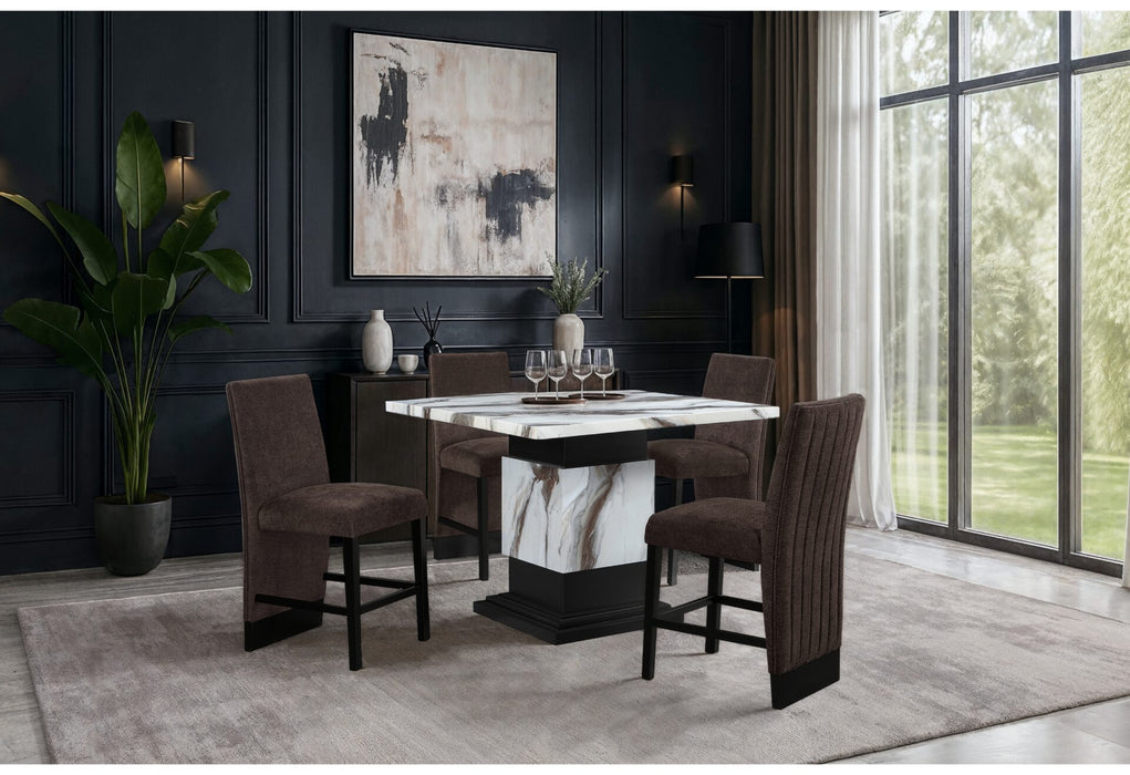 D12BT - 5 Piece Dining Room Set (Bar Table With 4 Bar Stools) - Black/Brown