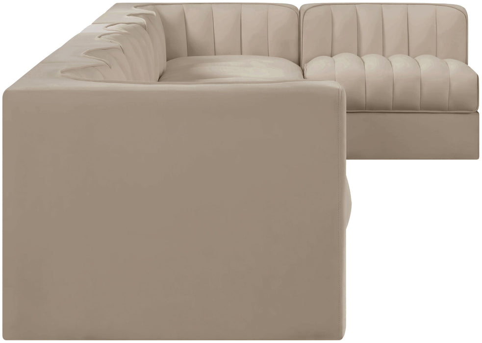 Rummi - Velvet Performance Fabric Upholstered 7 Piece Modular Sectional, L-Shaped (Right)