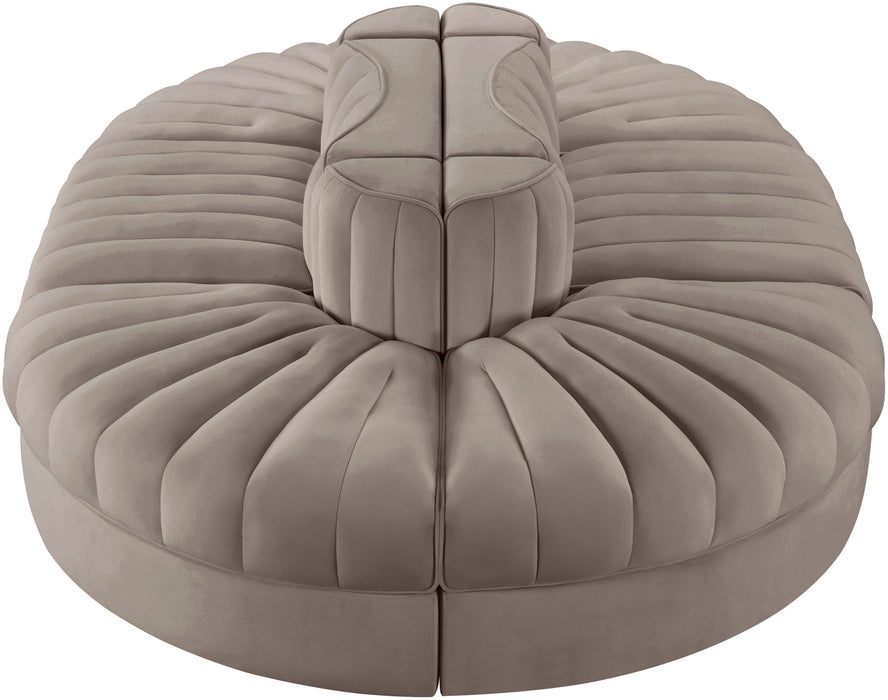 Rummi - Oval Velvet Performance Fabric Upholstered 6 Piece Modular Sectional