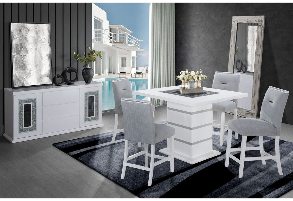 Monaco - 5 Piece Dining Room Set (Bar Table & Four Bar Stools) - Light Gray / White