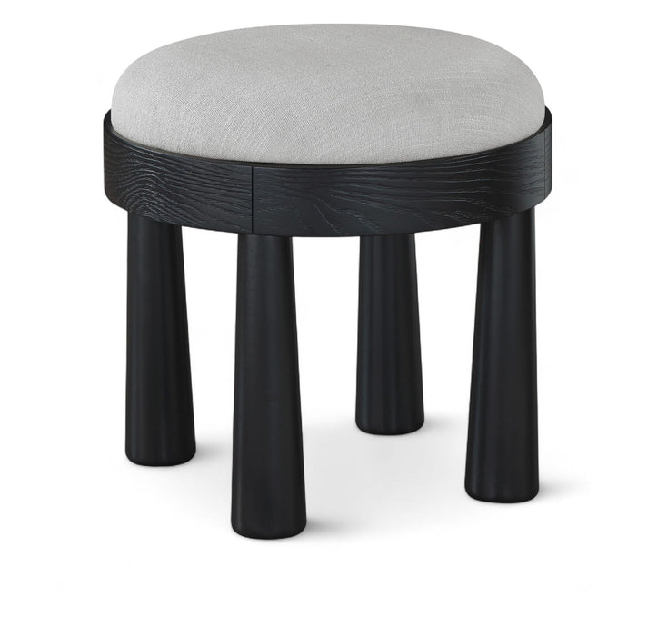 Larea - Linen Textured Fabric Ottoman - Black Base