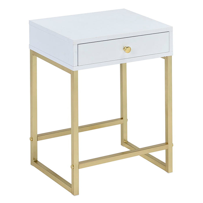 Coleen - Accent Table - White & Brass