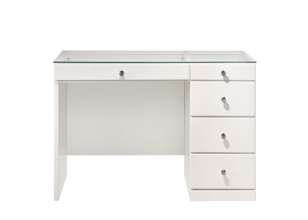 Morgan - Vanity Desk With Glass Top, LED Luxo Mirror & Stool - White