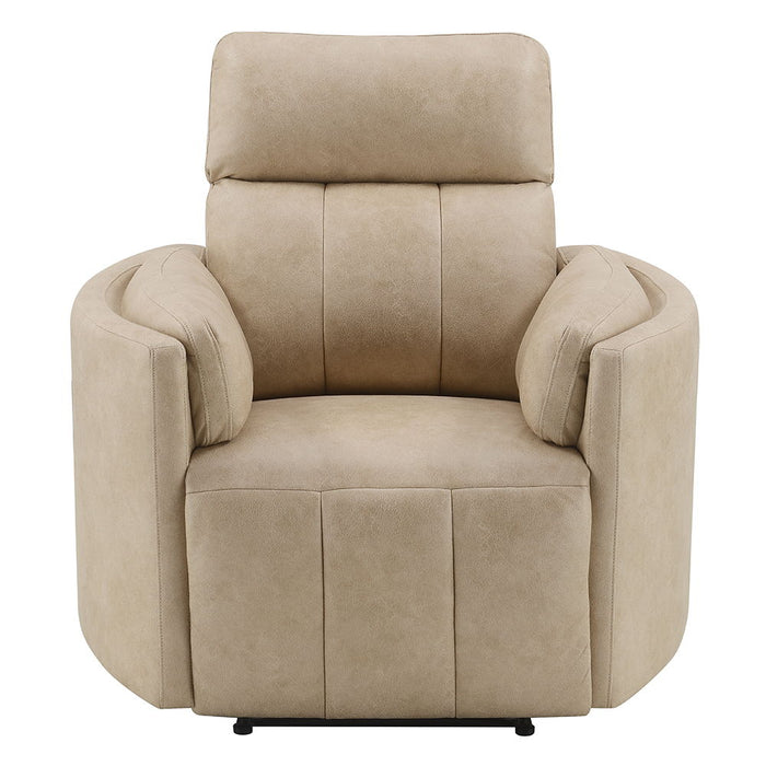 Elison - Motion Glider Recliner With Swivel - Dark Beige Polish Microfiber