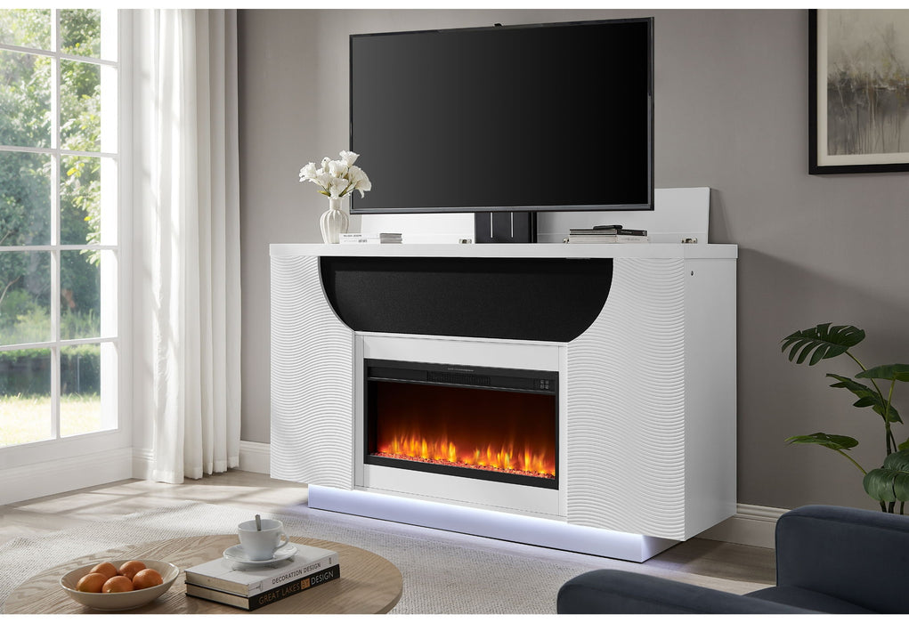 Aveena - 76" Entertainment Unit With TV, LED, Speakers, Crystal Inserts And Pop Up Center Doors - White