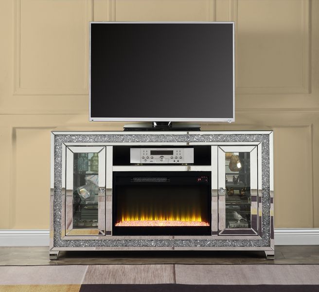 Noralie - 35" TV Stand With Fireplace & LED - Mirrored & Faux Diamonds