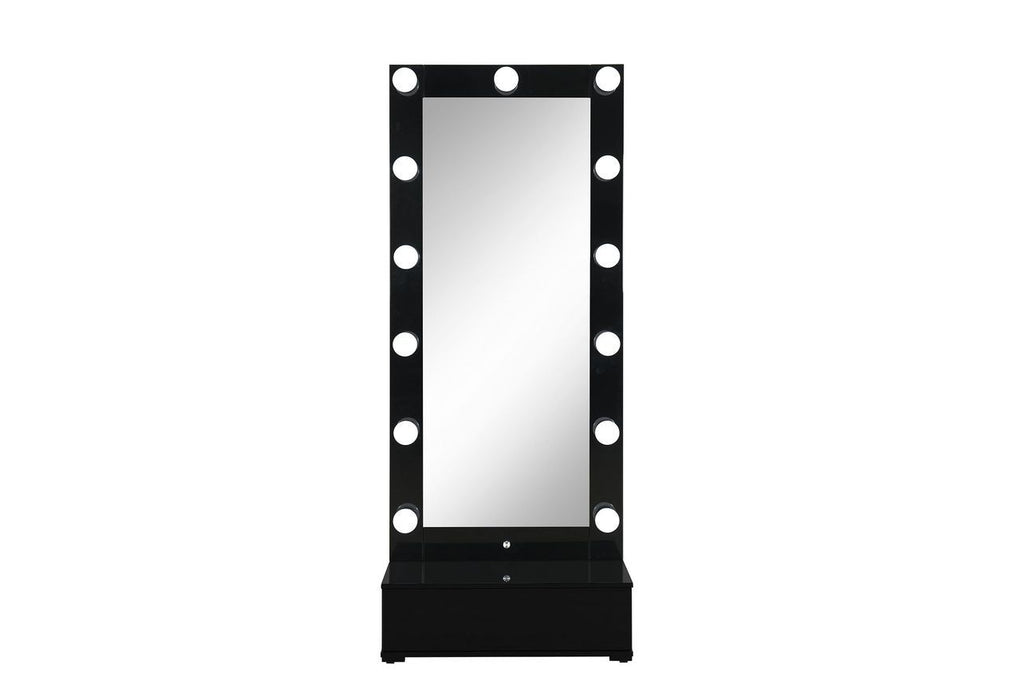 Ella - Narrow Tall Mirror With Drawer And Speakers - Black
