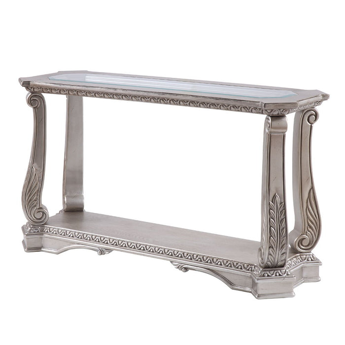 Northville - Sofa Table - Clear Glass & Antique Silver
