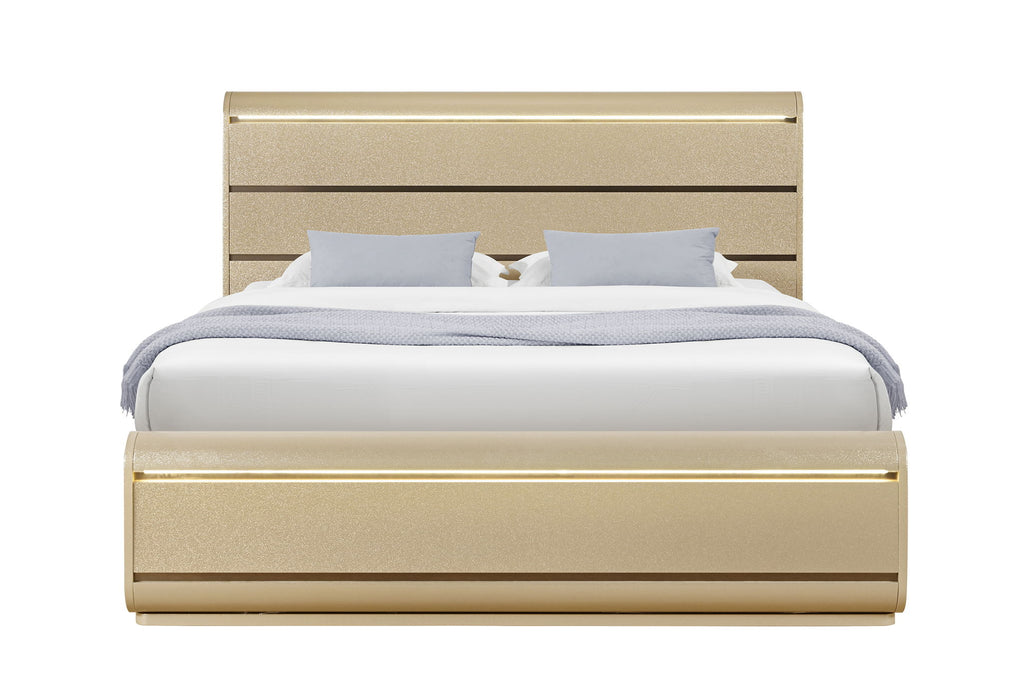 Genesis - 5 Piece Full Bedroom Set (Bed, Dresser & Mirror, Nightstand, Chest) - Gold