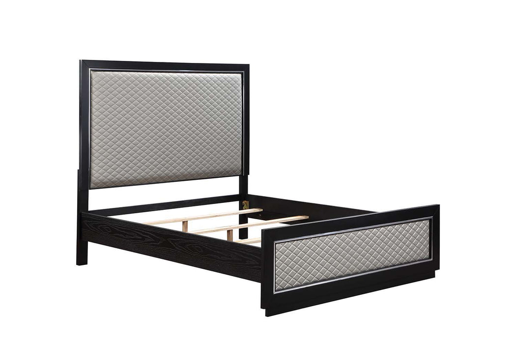 Nicola - Queen Bed - Silver Synthetic Leather & Black