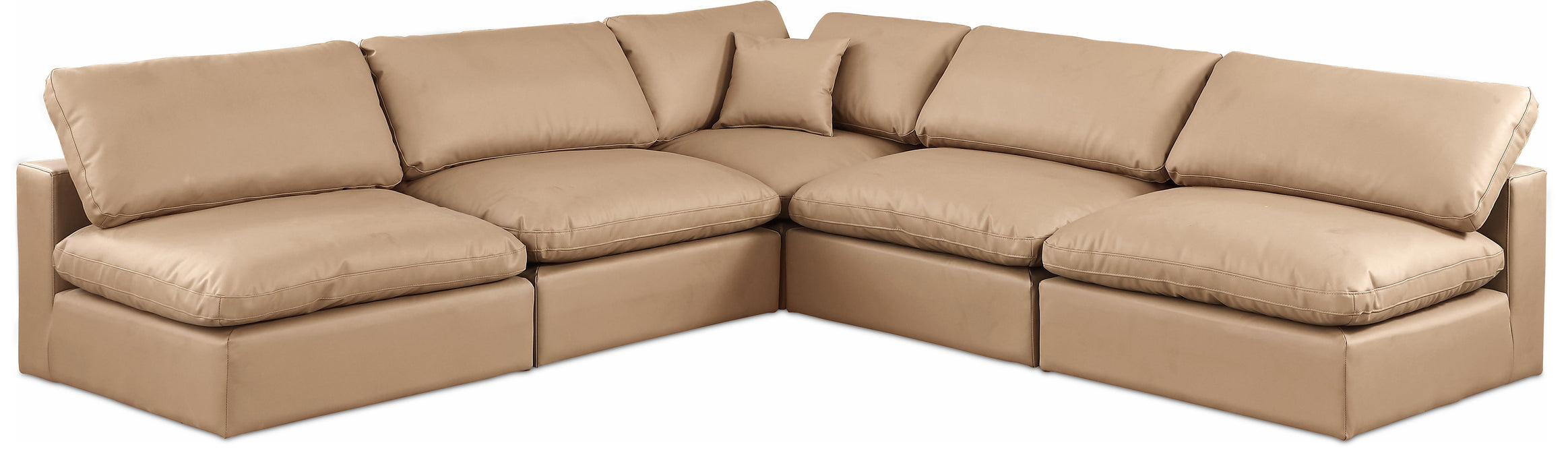 Comfy - 5 Piece Faux Leather Modular Corner Armless Sectional - Tan