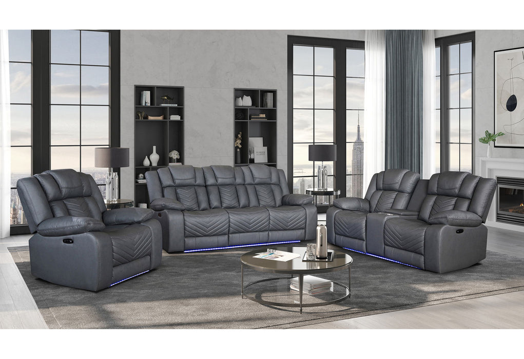 U7069 - 3 Piece Living Room Set (Power Reclining Sofa/Power Console Reclining Loveseat With LED +Immersive Sound/Power Recliner) - Gray