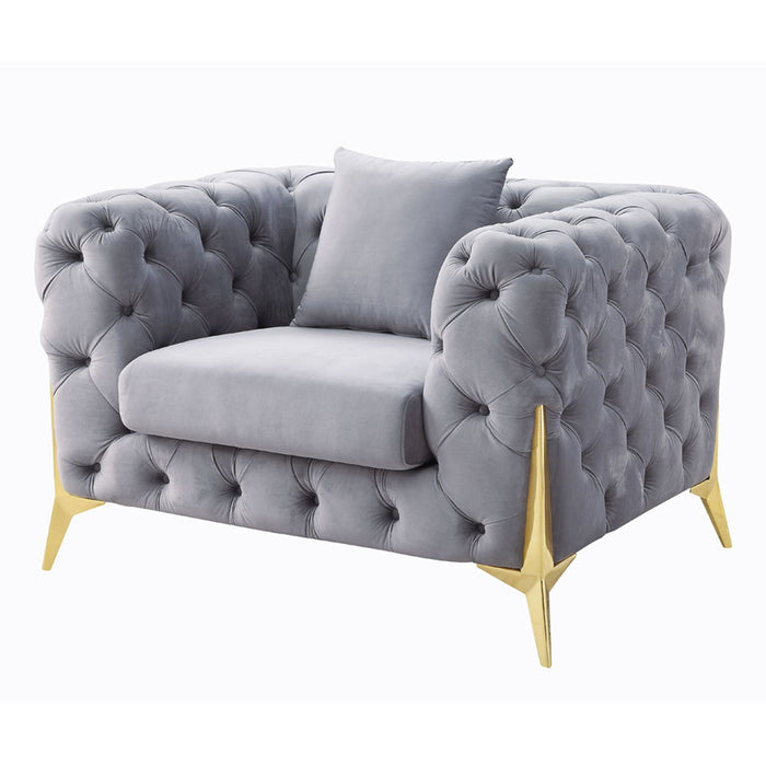 Jelanea - Chair With Pillow - Gray Velvet & Gold