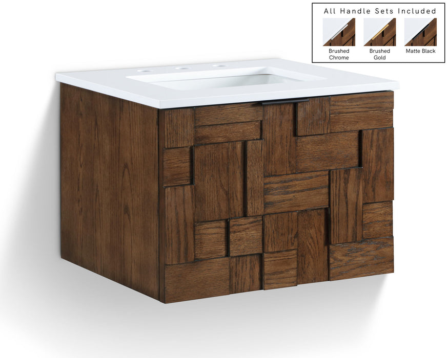 Leonardo - Engineered Stone And Solid Wood 24" Wall Mounted Bathroom Vanity