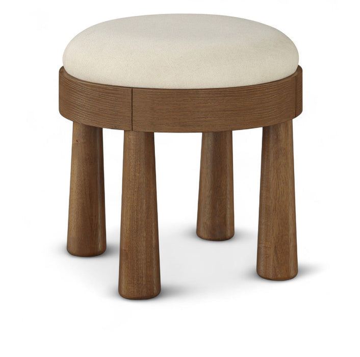 Larea - Linen Textured Fabric Upholstered Ottoman - Walnut Base