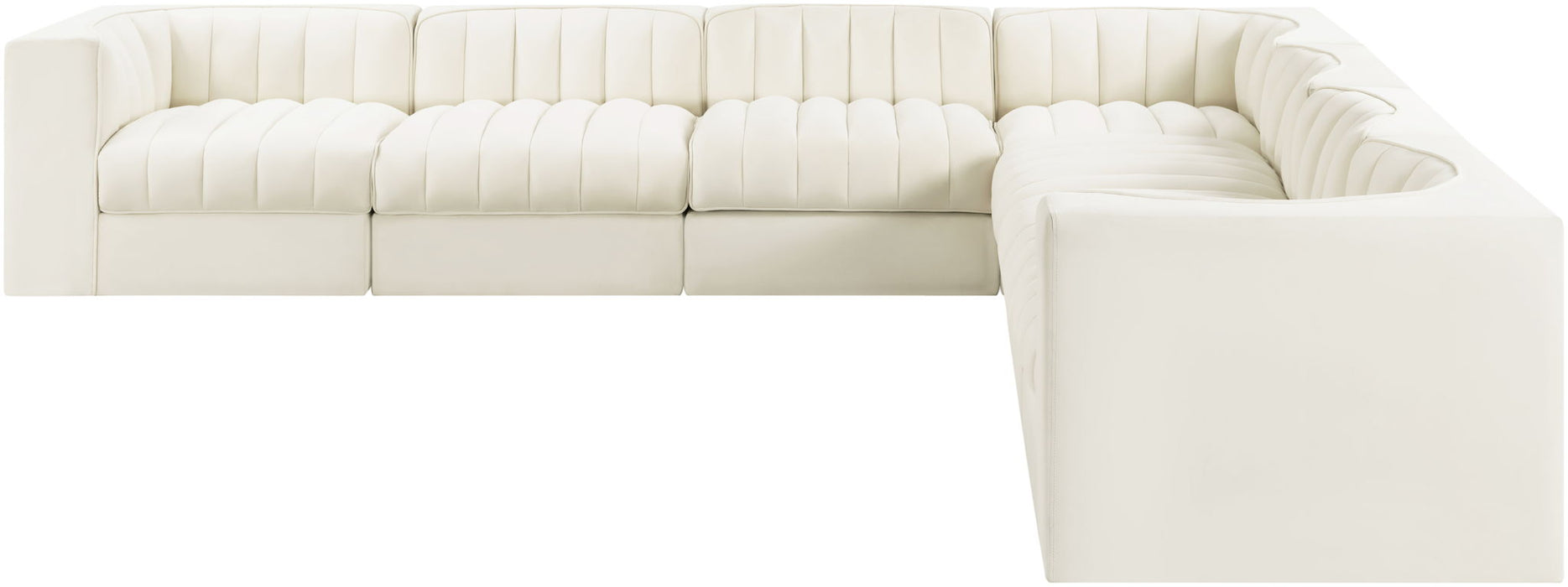 Rummi - Symmetrical Velvet Performance Fabric Upholstered 7 Piece Modular Sectional (With 3 Corner Chairs)