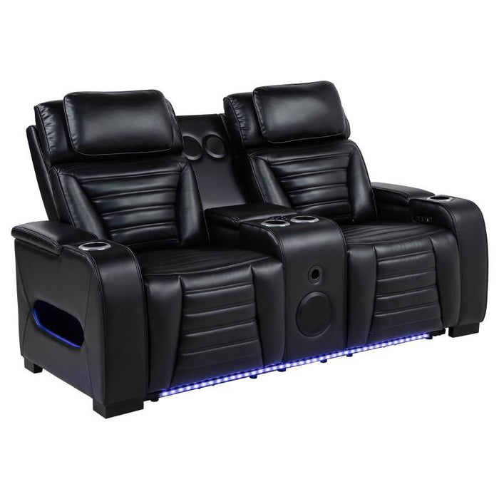 Zuma - Faux Leather Dual Power Reclining LED Loveseat - Black