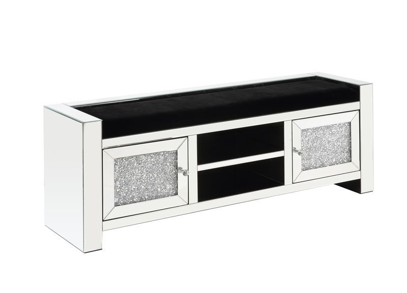 Noralie - 59" Bench With Storage - Mirrored & Faux Diamonds