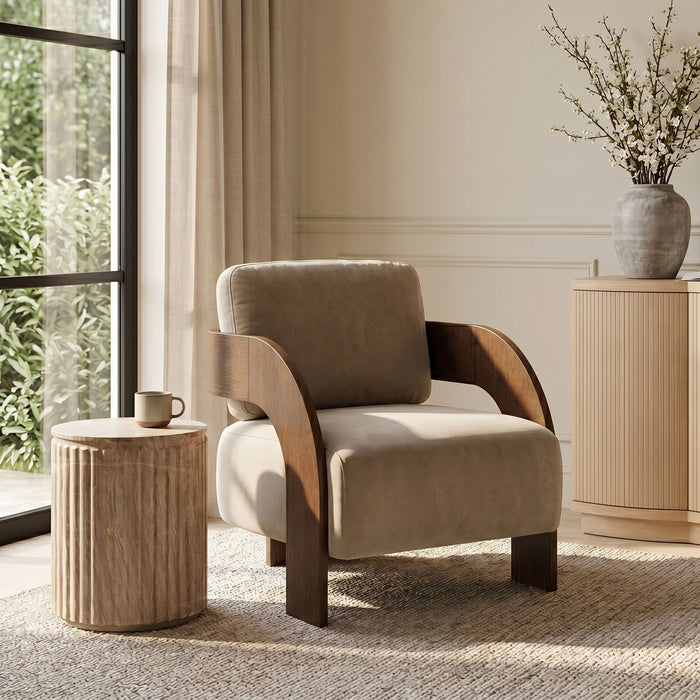 Cedra - Velvet Performance Fabric Upholstered Accent Chair - Brown Frame
