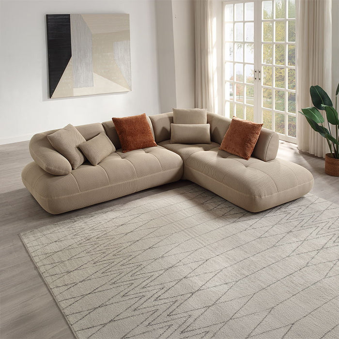 Carrick - Sectional Sofa With 6 Pillows - Beige Sandwich Mesh Fabric