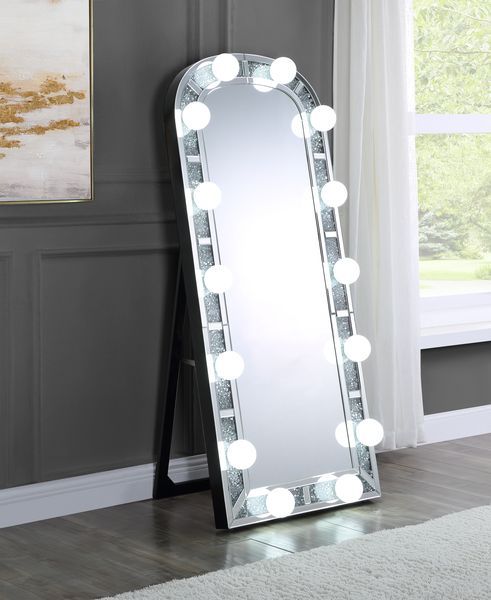 Noralie - Floor Mirror - Mirrored & Faux Diamonds