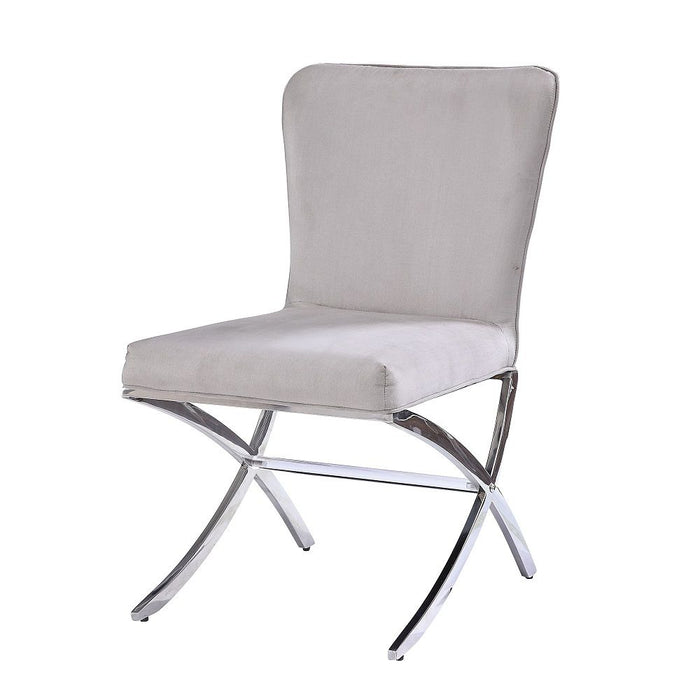Daire - Side Chair Set of 2) - Light Gray Velvet & Chrome
