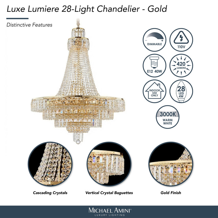 Michael Amini Lighting - Luxe Lumiere 28-Light Crystal Chandelier - Gold