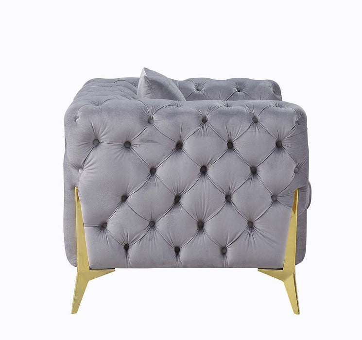 Jelanea - Loveseat With 2 Pillows - Gray Velvet & Gold