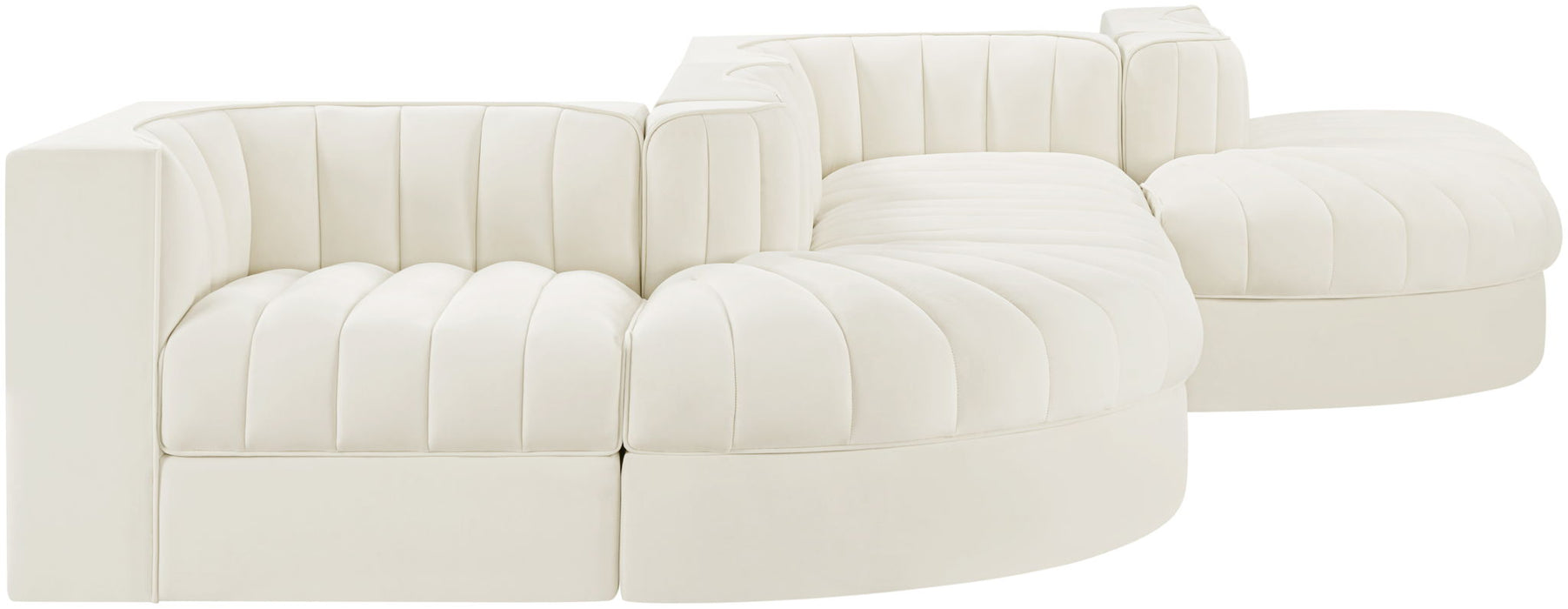 Rummi - Rounded Velvet Performance Fabric Upholstered 6 Piece Modular Sectional