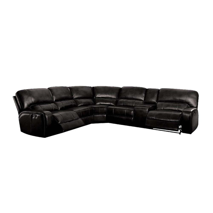 Saul - Power Motion Sectional Sofa - Black Leather-Aire