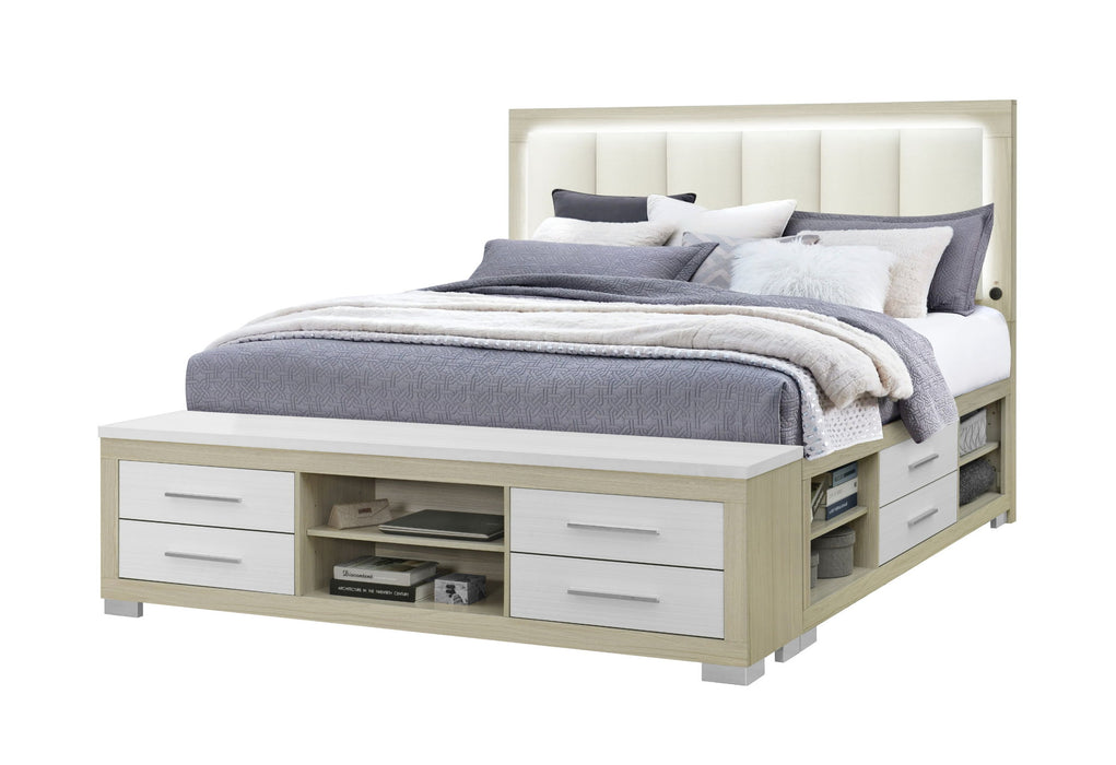 Emma - King Bed With LED And USB - Natural / White