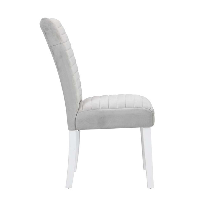 Elizaveta - Side Chair Set of 2) - Gray Velvet &White High Gloss