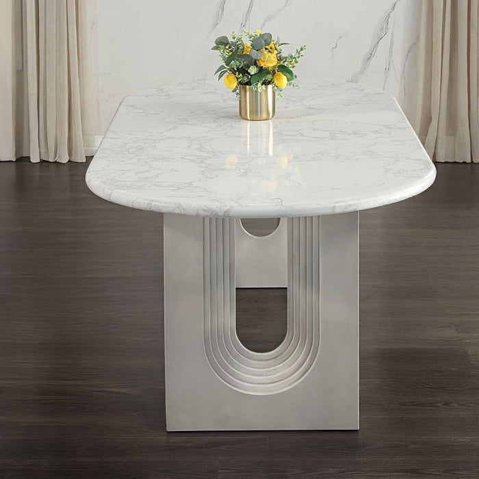 Zayn - Dining Table - White Natrual Marble Top & White
