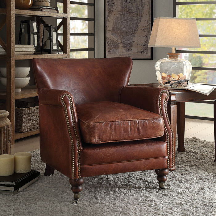 Leeds - Accent Chair - Vintage Dark Brown Top Grain Leather