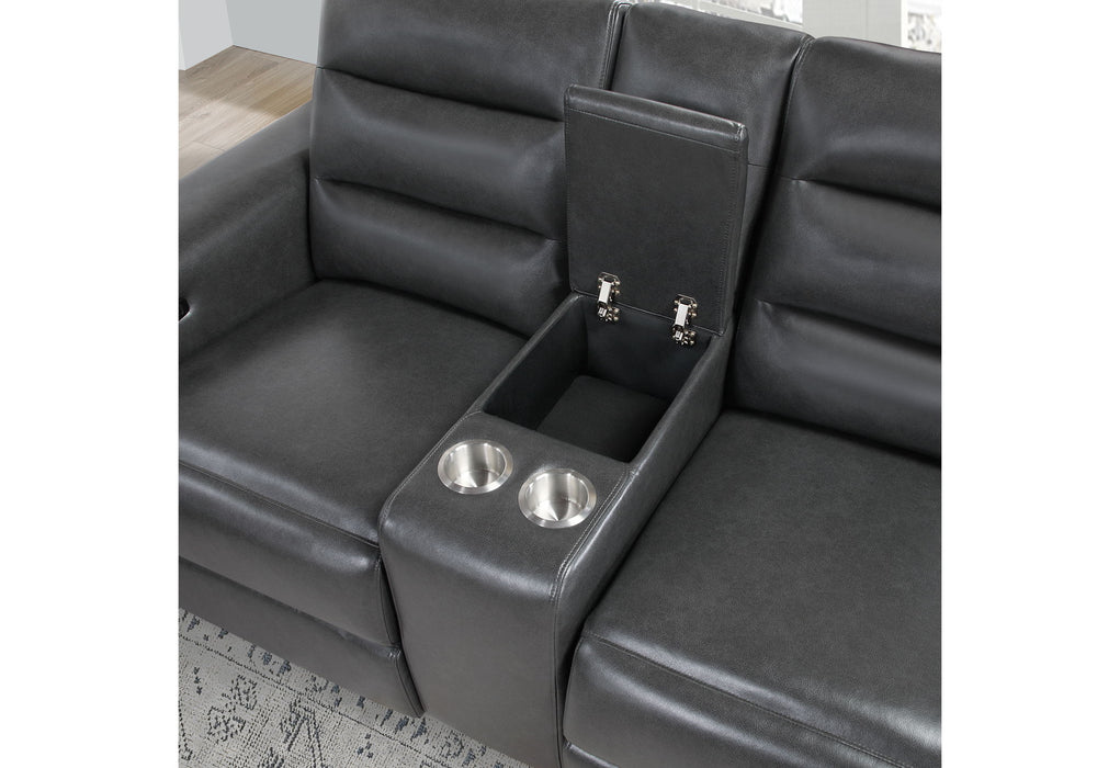 Ylime - Power Reclining Sofa With USB And Bookcase Arm LED, Power Console Reclining Loveseat With Bookcase LED - Charcoal